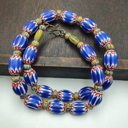 Blue chevron beads vintage old african glass beads long strand 16-15mm gift