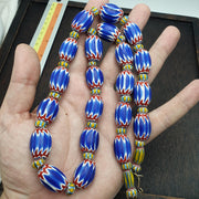 Blue chevron beads vintage old african glass beads long strand 16-15mm gift