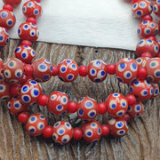 Venetian red whiteheart and venetian inspired red skunk glass beads necklace gift