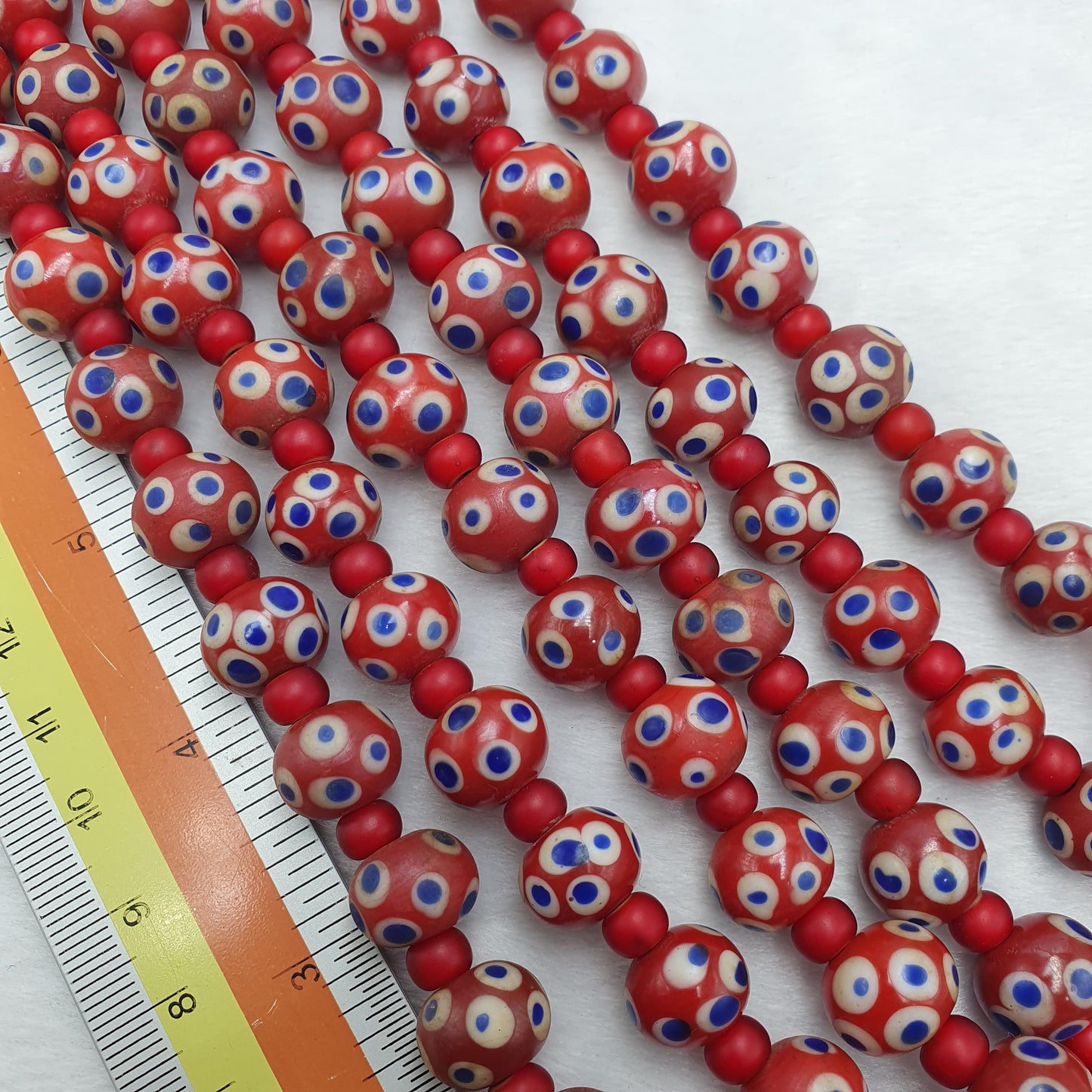 Venetian red whiteheart and venetian inspired red skunk glass beads necklace gift