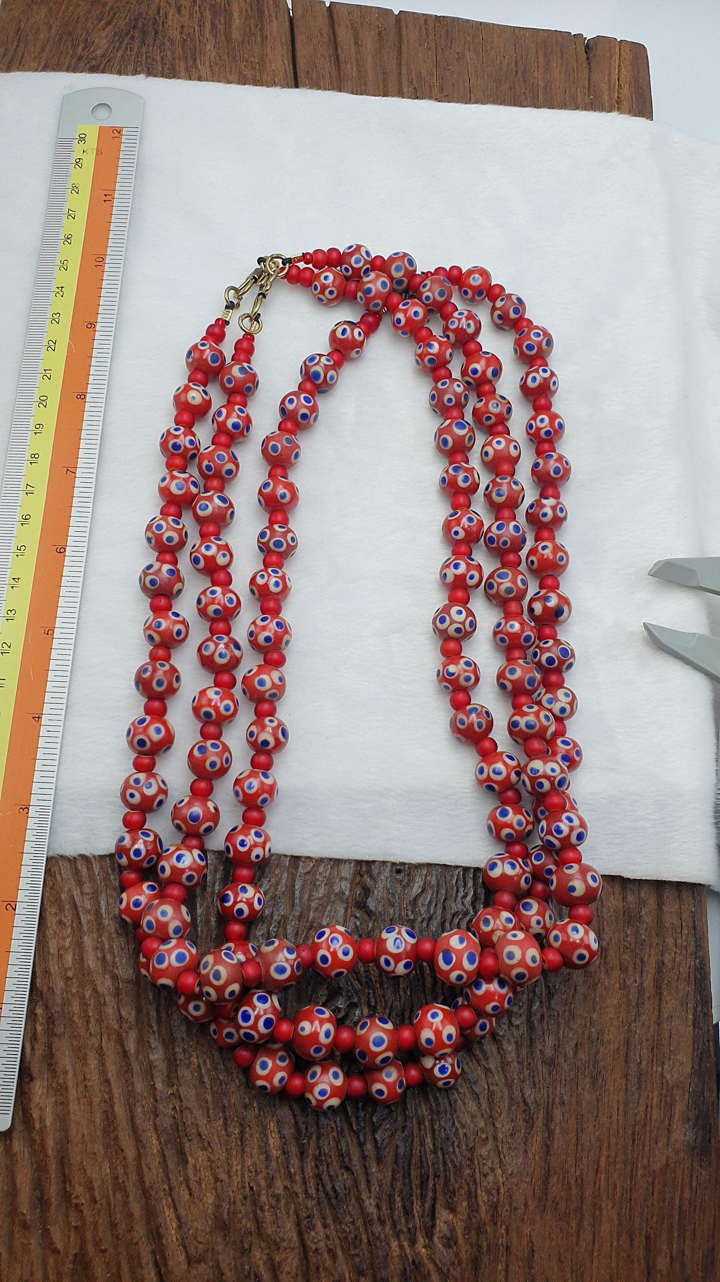 Venetian red whiteheart and venetian inspired red skunk glass beads necklace gift