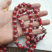 Venetian red whiteheart and venetian inspired red skunk glass beads necklace gift