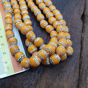 African Style Round, Feathered Chevron Bead Strand | Glass | 20 Inch, Yellow White, Jewelry Making