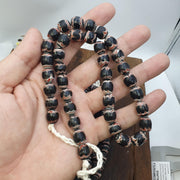 Black Red Feathered, African Style Round Chevron Necklace | Venetian Inspired Glass | 20-Inch Strand, 9-9.5mm