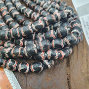 Black Red Feathered, African Style Round Chevron Necklace | Venetian Inspired Glass | 20-Inch Strand, 9-9.5mm