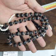 Black Red Feathered, African Style Round Chevron Necklace | Venetian Inspired Glass | 20-Inch Strand, 9-9.5mm