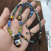 Rare Venetian Styl Face Bead Necklace - Millefiori Mosaic Glass Trade Beads - 24 inches Handmade Artisan Lampwork Jewelry