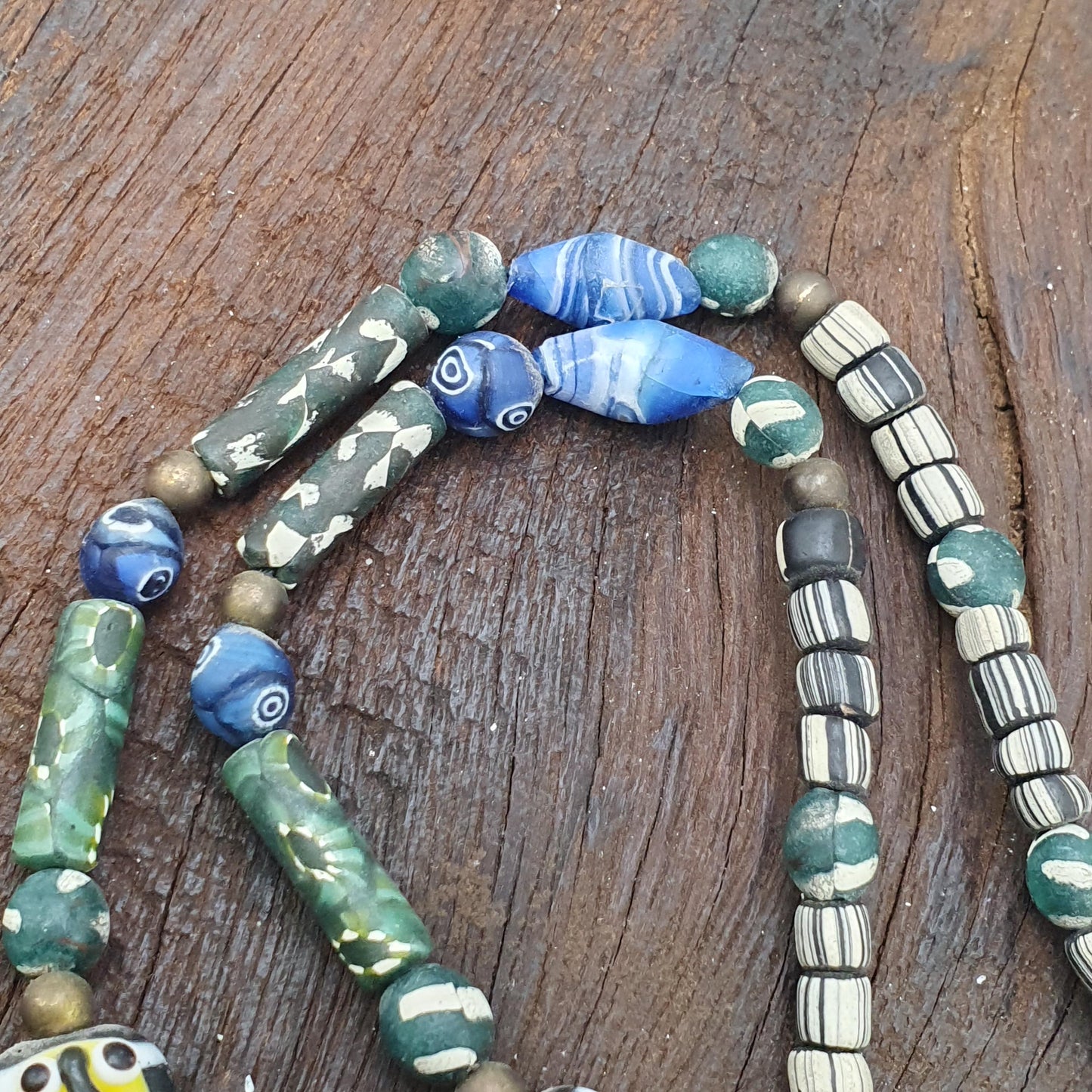 Rare Venetian Styl Face Bead Necklace - Millefiori Mosaic Glass Trade Beads - 24 inches Handmade Artisan Lampwork Jewelry