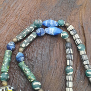 Rare Venetian Styl Face Bead Necklace - Millefiori Mosaic Glass Trade Beads - 24 inches Handmade Artisan Lampwork Jewelry