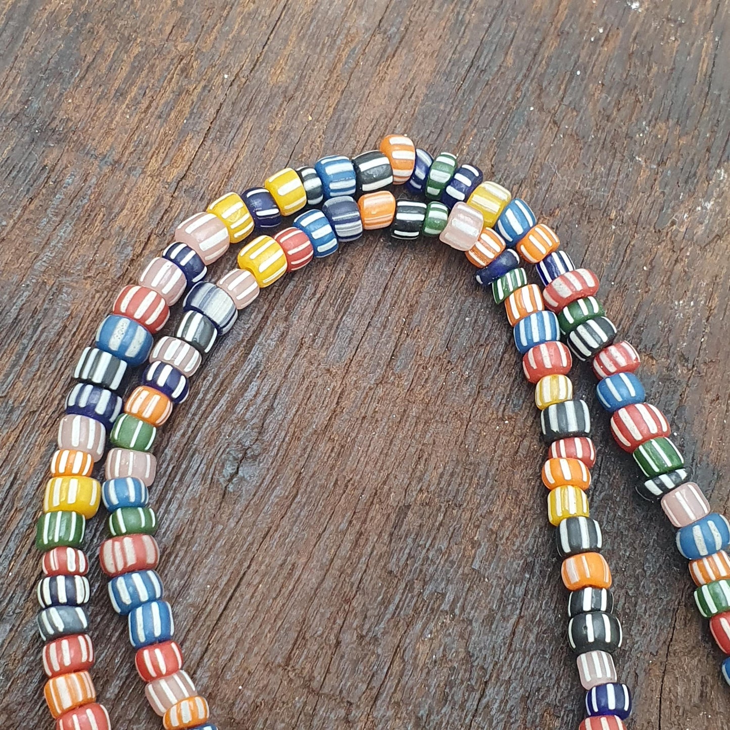 Colorful African Trade Bead Necklace, Hand Painted Tubular Glass Jewelry, Tribal Statement Necklace, Earthy Boho Style