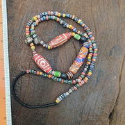 Colorful African Trade Bead Necklace, Hand Painted Tubular Glass Jewelry, Tribal Statement Necklace, Earthy Boho Style