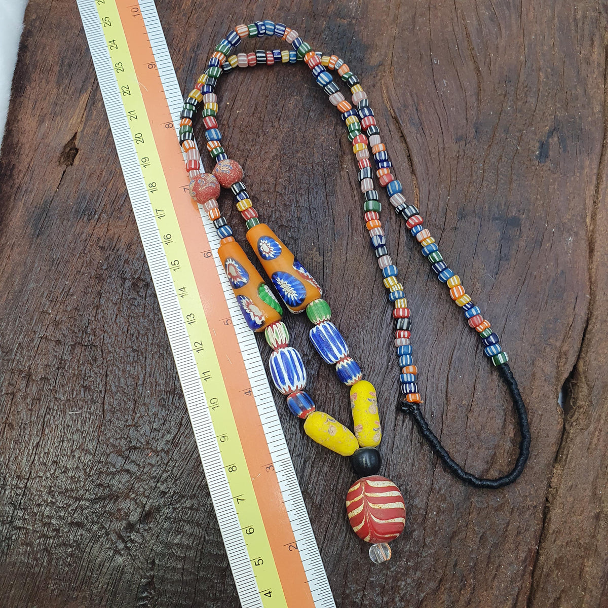 Handcrafted Glass Statement Necklace with Large Swirl Orb Pendant, Colorful Chevron Artisan Jewelry, Unique Gift for Her
