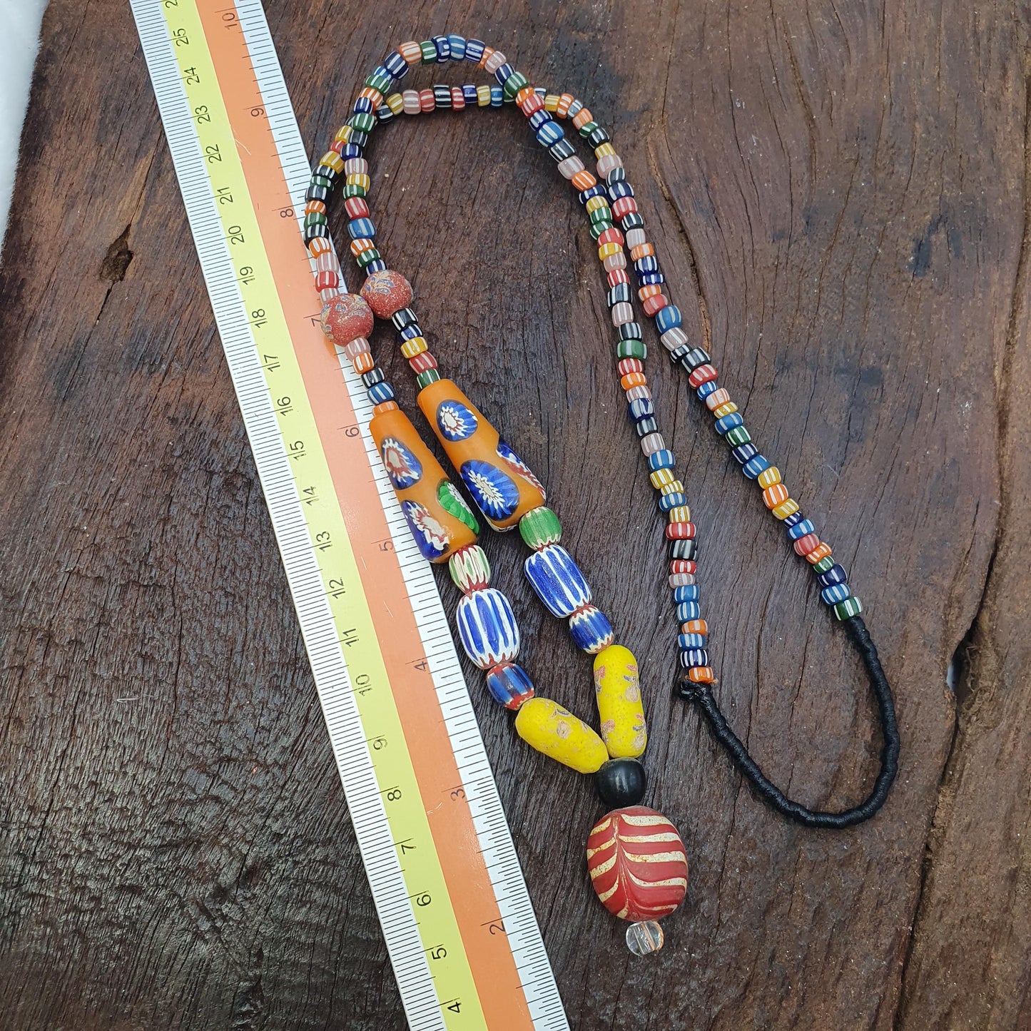 Handcrafted Glass Statement Necklace with Large Swirl Orb Pendant, Colorful Chevron Artisan Jewelry, Unique Gift for Her