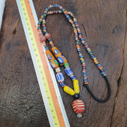 Handcrafted Glass Statement Necklace with Large Swirl Orb Pendant, Colorful Chevron Artisan Jewelry, Unique . for Her