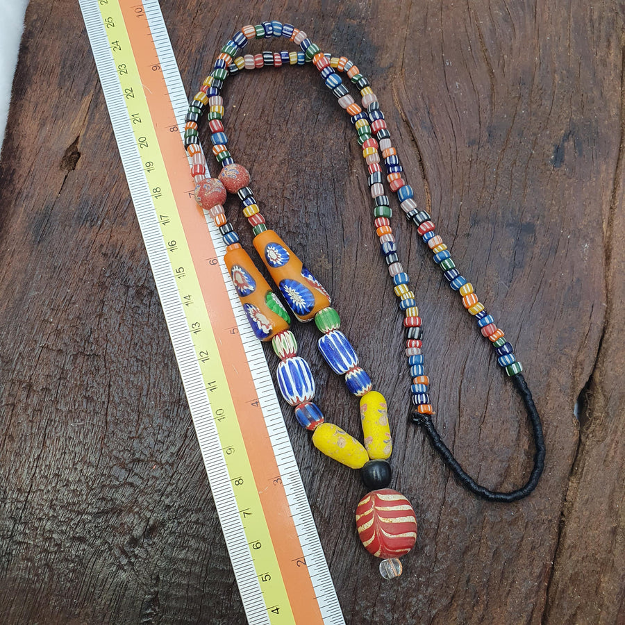 Handcrafted Glass Statement Necklace with Large Swirl Orb Pendant, Colorful Chevron Artisan Jewelry, Unique . for Her