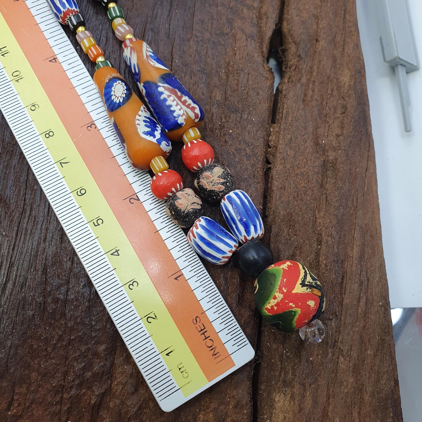 African Style Bead Necklace with Millefiori Glass Pendant, Tribal Style Artisan Jewelry for Boho Lovers