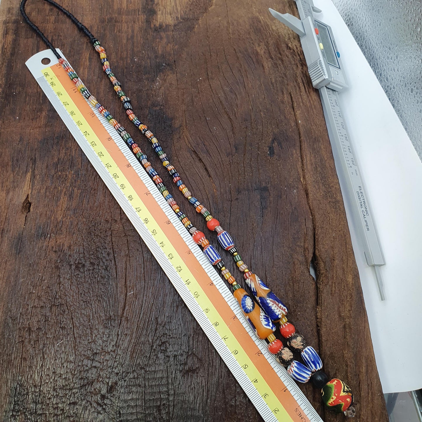 African Style Bead Necklace with Millefiori Glass Pendant, Tribal Style Artisan Jewelry for Boho Lovers