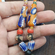 African Style Bead Necklace with Millefiori Glass Pendant, Tribal Style Artisan Jewelry for Boho Lovers
