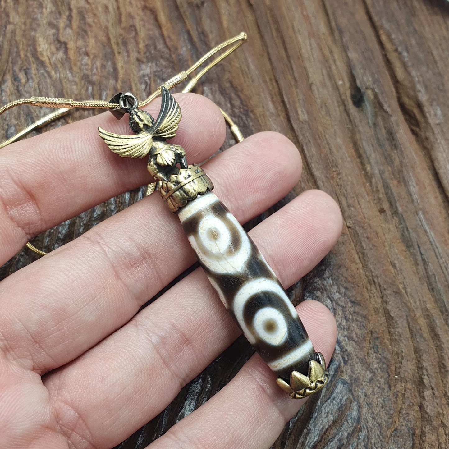Rare 6 eyes tibetan nepalese agate bead dzi pendant necklace