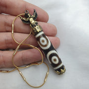 Rare 6 eyes tibetan nepalese agate bead dzi pendant necklace