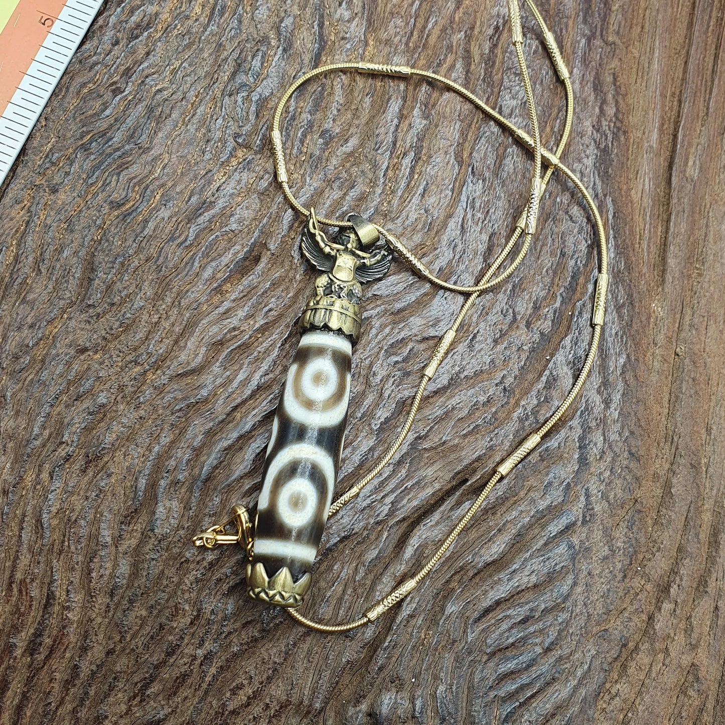 Rare 6 eyes tibetan nepalese agate bead dzi pendant necklace