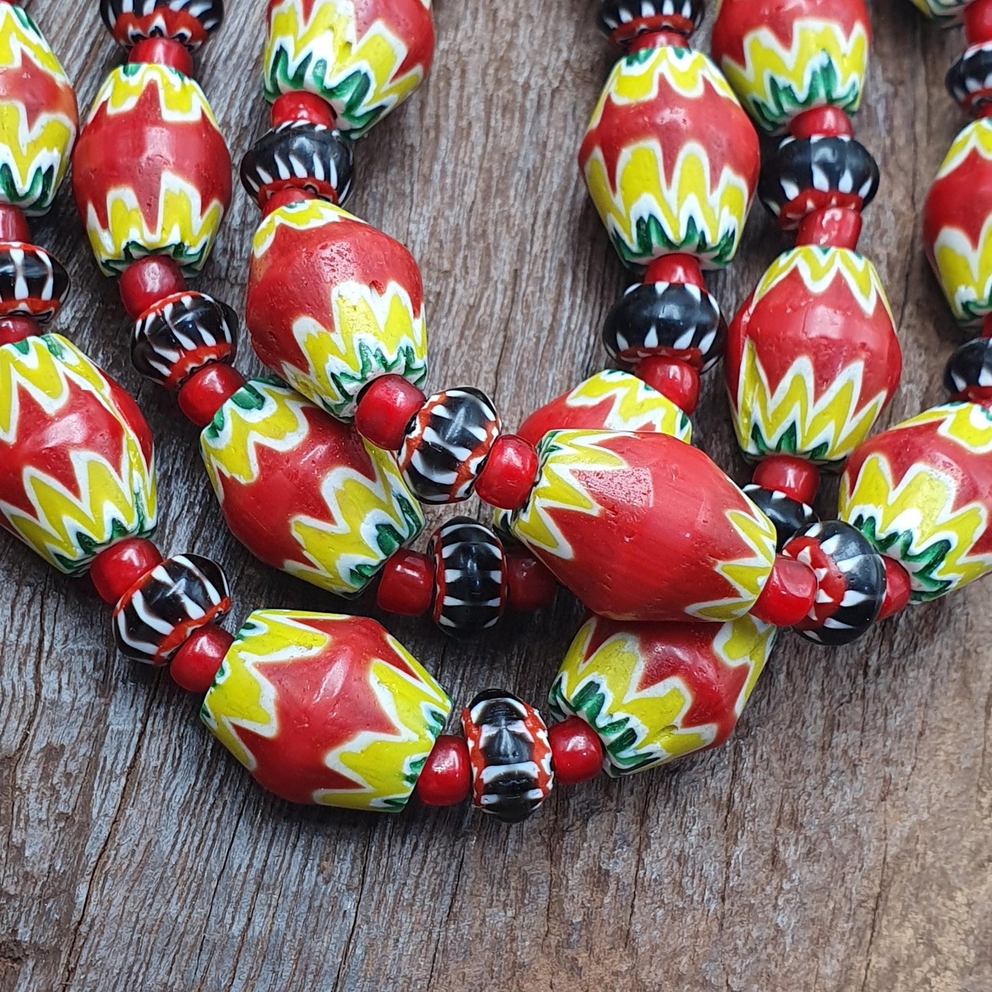 Vintage Venetian African Style Beaded Necklace with Chevron and Whiteheart Beads, Handmade Custom Jewelry, Unique Gift for Her or Him