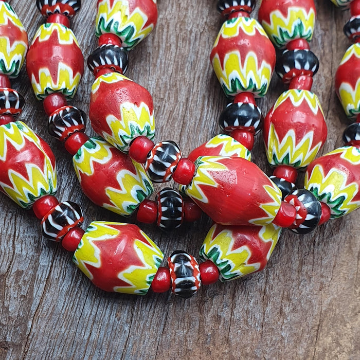 Vintage Venetian African Style Beaded Necklace with Chevron and Whiteheart Beads, Handmade Custom Jewelry, Unique Gift for Her or Him