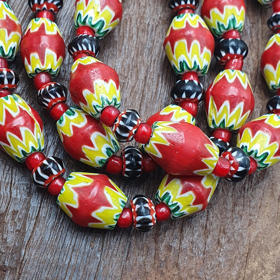 Vintage Venetian African Style Beaded Necklace with Chevron and Whiteheart Beads, Handmade Custom Jewelry, Unique . for Her or Him