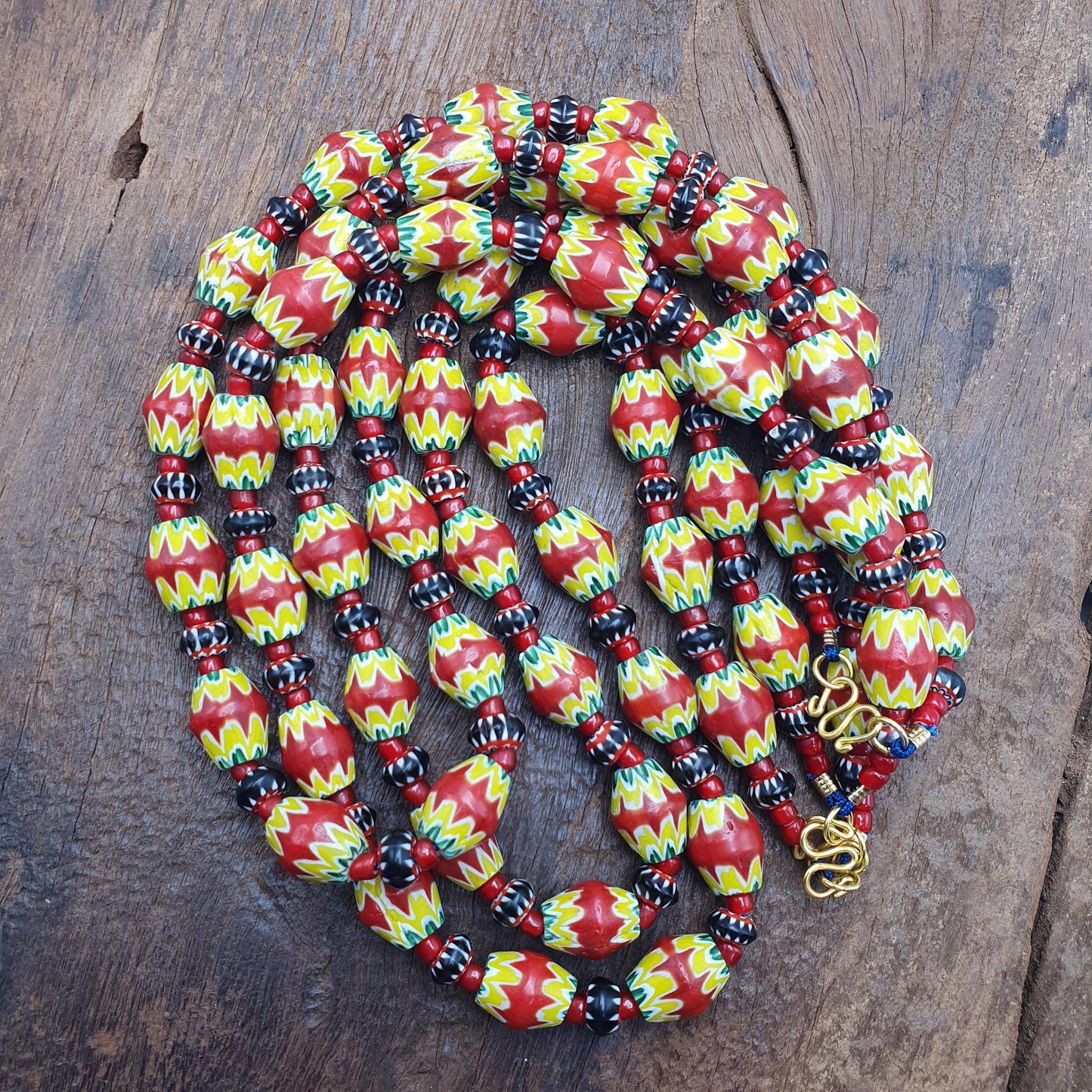 Vintage Venetian African Style Beaded Necklace with Chevron and Whiteheart Beads, Handmade Custom Jewelry, Unique Gift for Her or Him