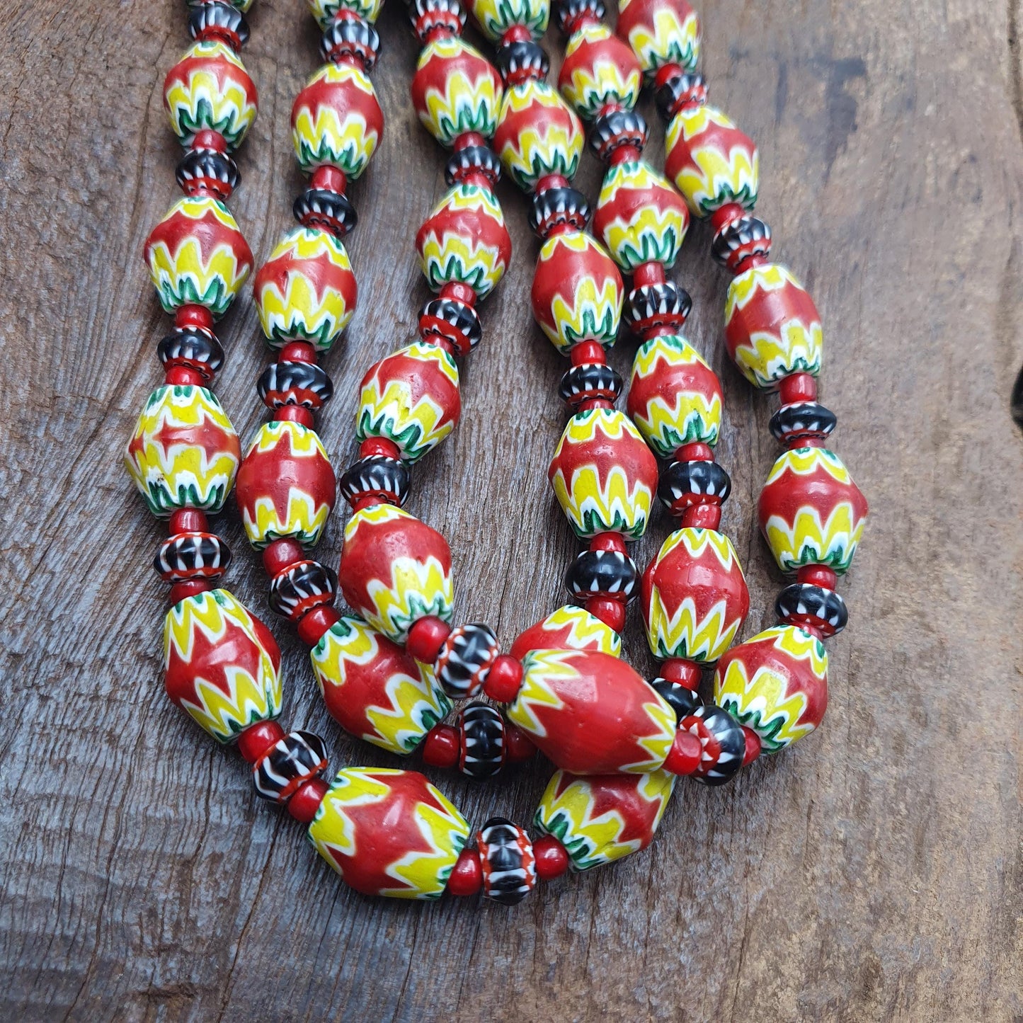 Vintage Venetian African Style Beaded Necklace with Chevron and Whiteheart Beads, Handmade Custom Jewelry, Unique Gift for Her or Him