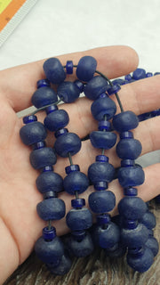 African Beads 9-13Mm, Cobalt Blue Statement Necklace | Antique Glass Strand - Vintage .