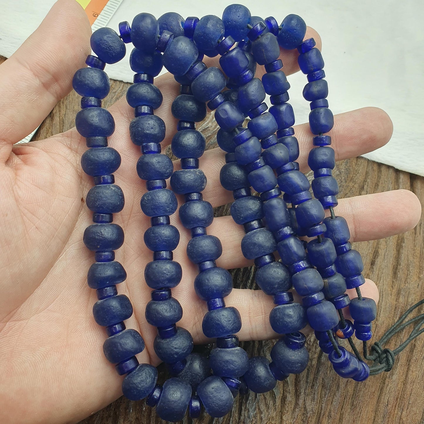 Vintage cobalt blue glass African beads 9-13mm necklace gift