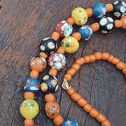 Polka Dot Glass Bead Necklace, Earthy Chevron Beads, Vibrant Orange Tribal Boho Jewelry, Unique Artisan .