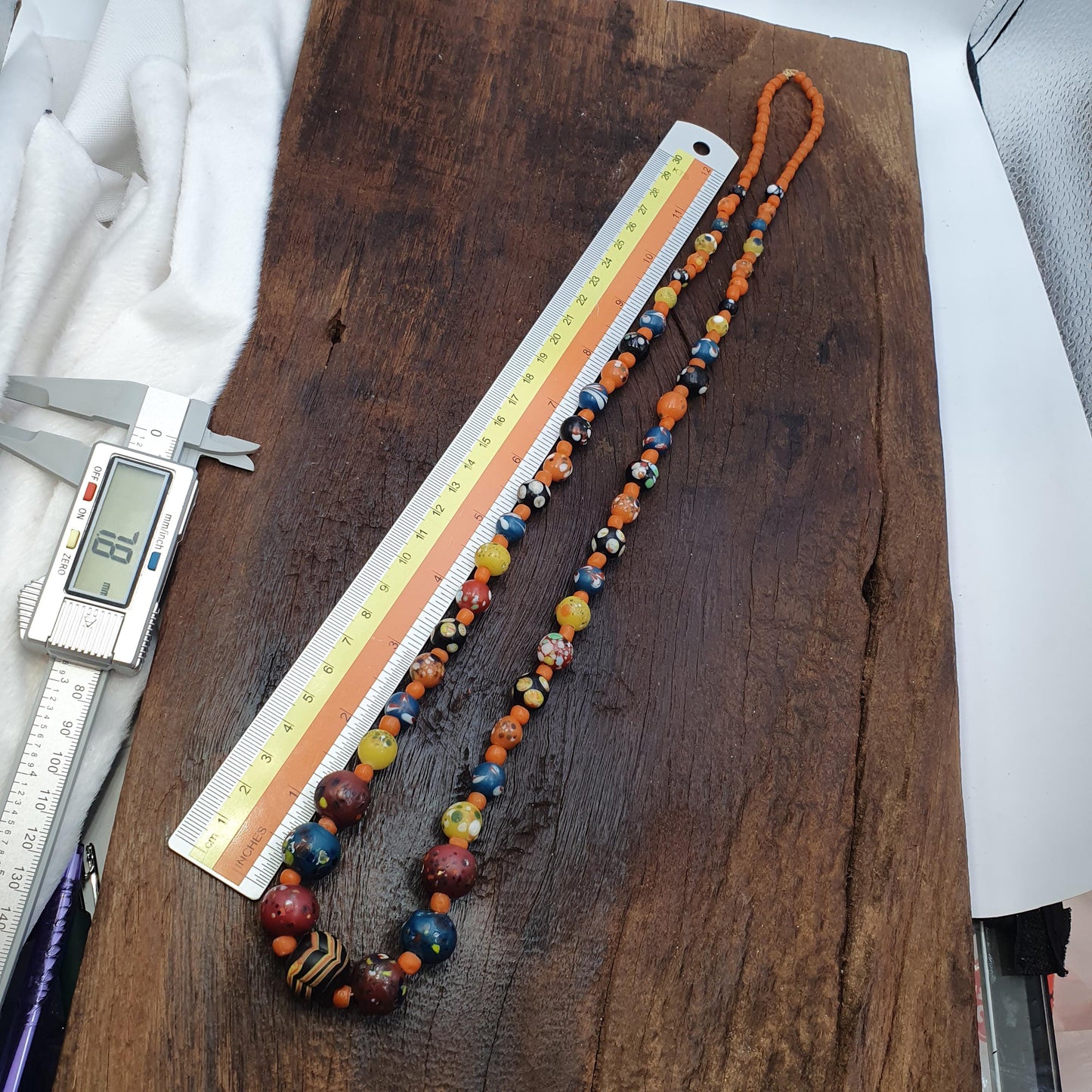 Polka Dot Glass Bead Necklace, Earthy Chevron Beads, Vibrant Orange Tribal Boho Jewelry, Unique Artisan Gift
