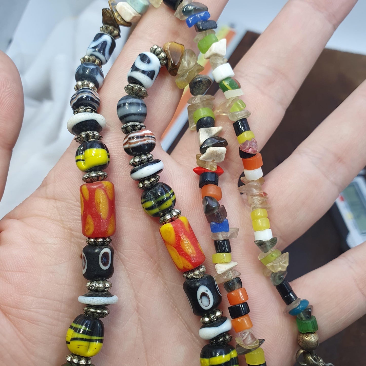 Venetian style Beads Necklace, Yellow Bumblebee Glass Jewelry, Unique Tribal Statement Piece, Earthy Boho Gift for Her, Artisan Glassware
