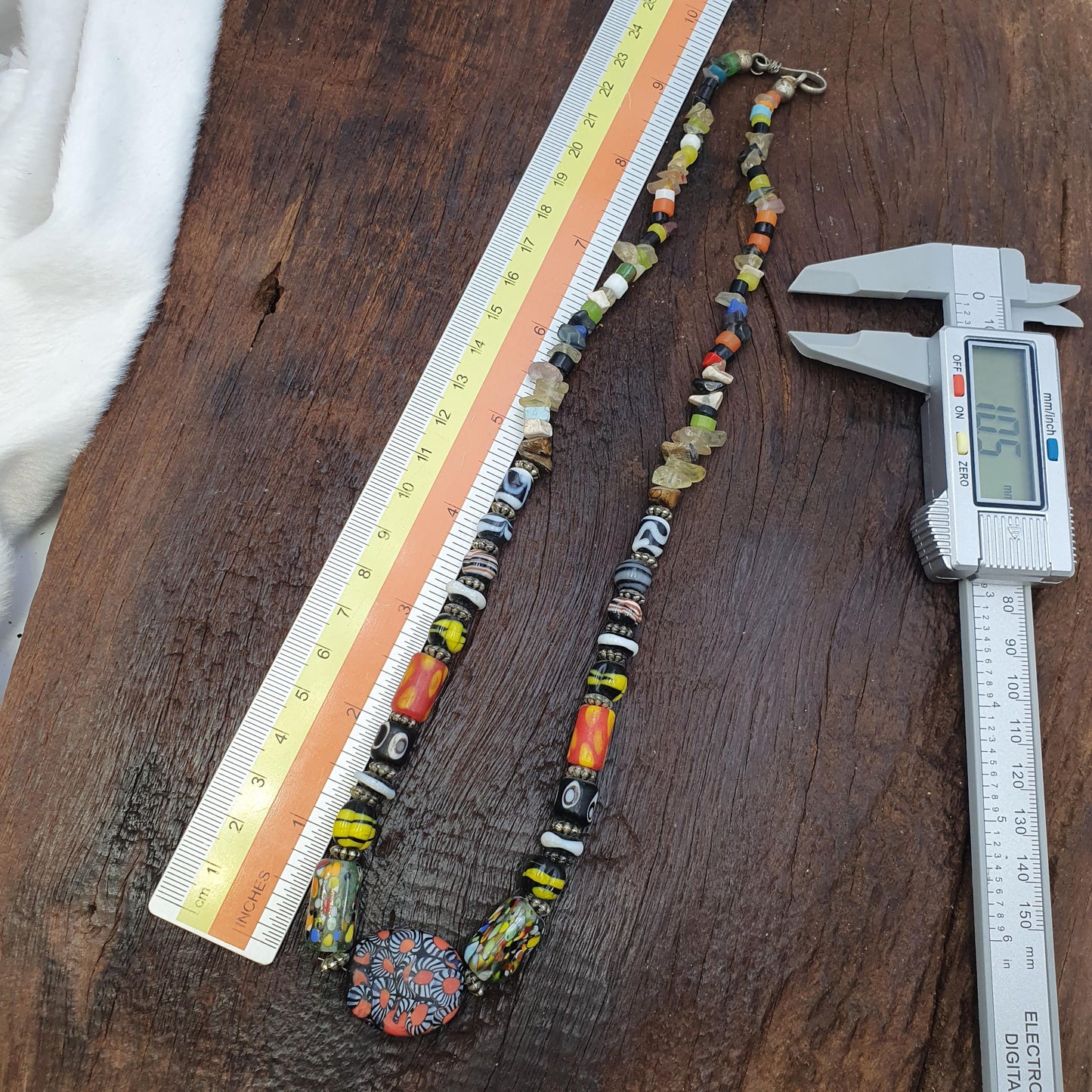 Venetian style Beads Necklace, Yellow Bumblebee Glass Jewelry, Unique Tribal Statement Piece, Earthy Boho Gift for Her, Artisan Glassware