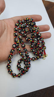 Black Venetian Style, Hundred Red Eyes Necklace | Glass Trade | 10mm Diameter, 20 Inches Long