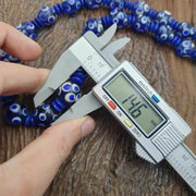 Venetian Style Blue, Boho Skunk Necklace | Glass Beads | 14Mm, 22 Inches, Vintage Whiteheart Accents, Polka Dot