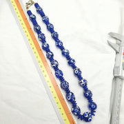 Venetian Style Blue, Boho Skunk Necklace | Glass Beads | 14Mm, 22 Inches, Vintage Whiteheart Accents, Polka Dot