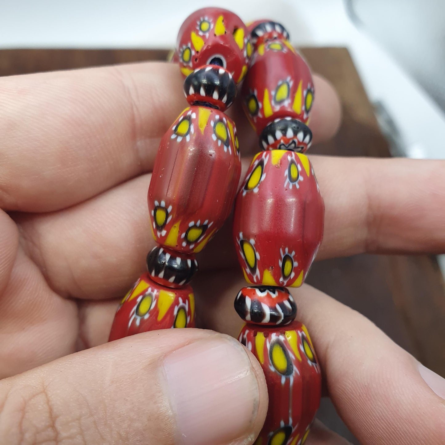 Venetian African Style Beaded Necklace with Chevron and Whiteheart Beads, Handmade Custom Jewelry, Unique Gift for Her or Him