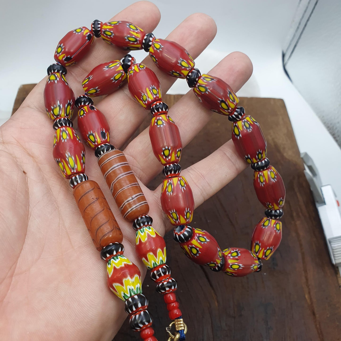 Venetian African Style Beaded Necklace with Chevron and Whiteheart Beads, Handmade Custom Jewelry, Unique Gift for Her or Him