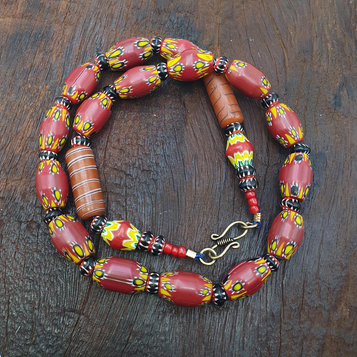 Venetian African Style Beaded Necklace with Chevron and Whiteheart Beads, Handmade Custom Jewelry, Unique Gift for Her or Him