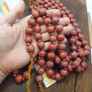Large Red Millefiori Glass Bead Strand, African Style Round Blue Eye Accents, 16-17mm - Vintage Handmade