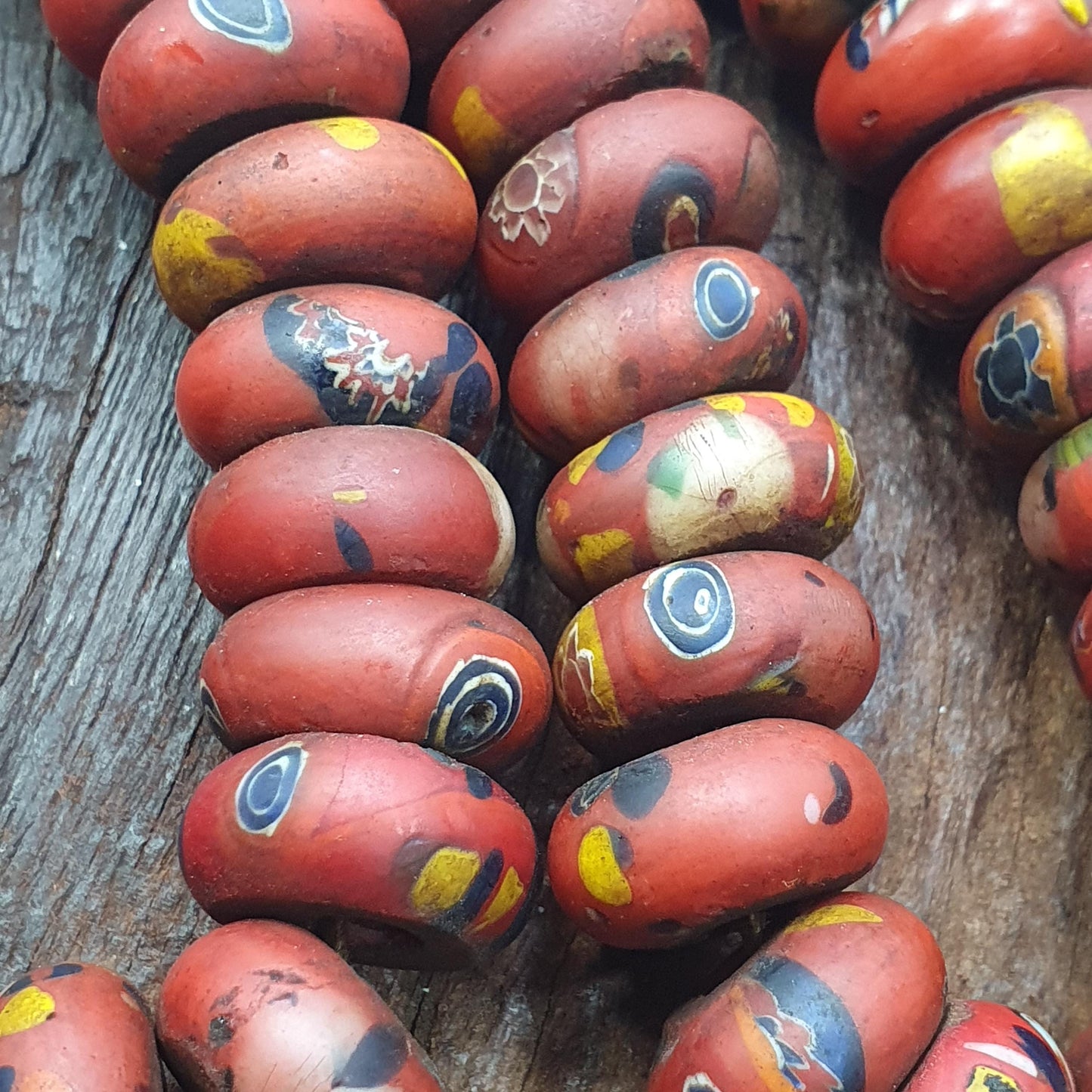 Red Mosaic Glass Disk Beads African Trade Style Rondelle Beads for Jewelry Making, Vintage Beads, Handmade Necklace and Bracelet Supplies