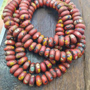 East Oasis Red Mosaic Glass Disk Beads, African Trade Style Rondelle with Eye Accents