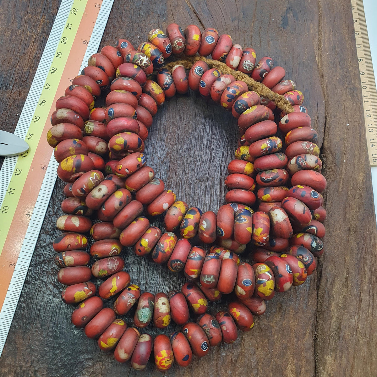 Red Mosaic Glass Disk Beads African Trade Style Rondelle Beads for Jewelry Making, Vintage Beads, Handmade Necklace and Bracelet Supplies