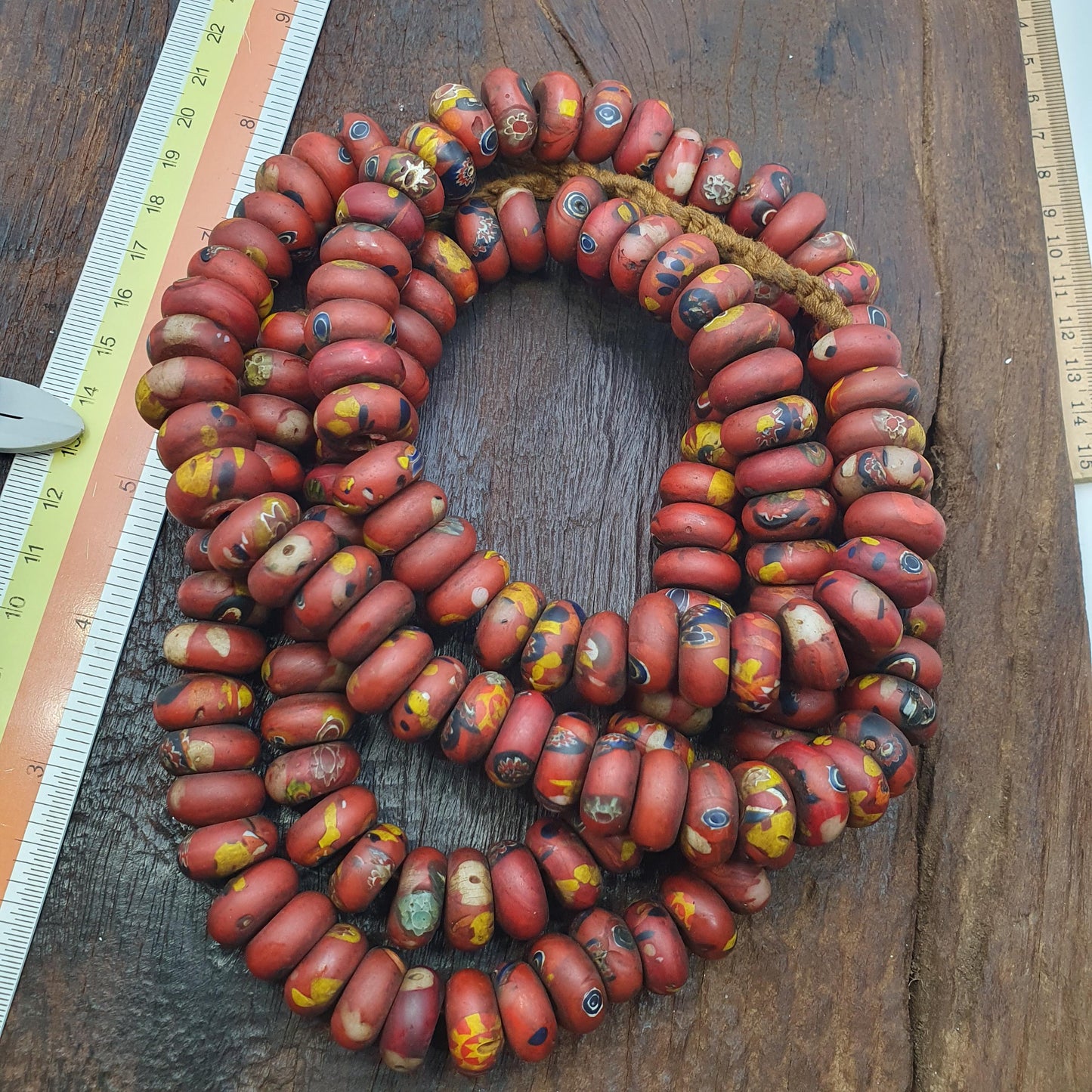Red Mosaic Glass Disk Beads African Trade Style Rondelle Beads for Jewelry Making, Vintage Beads, Handmade Necklace and Bracelet Supplies