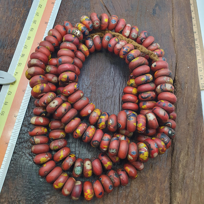 Red Mosaic Glass Disk Beads African Trade Style Rondelle Beads for Jewelry Making, Vintage Beads, Handmade Necklace and Bracelet Supplies