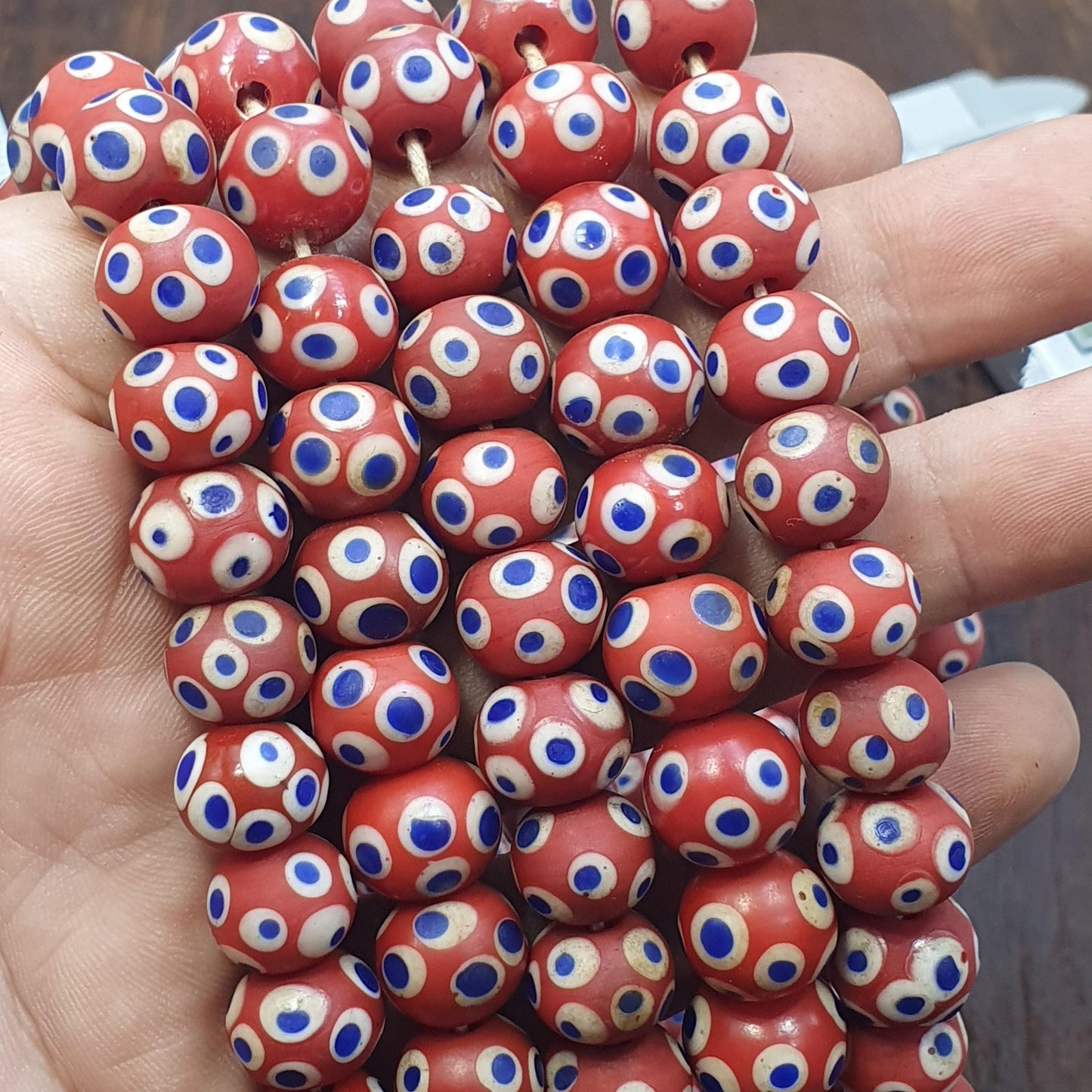 Venetian style Red Skunk Beads African Style Trade Glass Round Blue White Eye Beads Jewelry Making