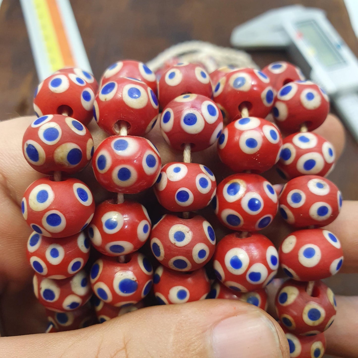 Venetian style Red Skunk Beads African Style Trade Glass Round Blue White Eye Beads Jewelry Making